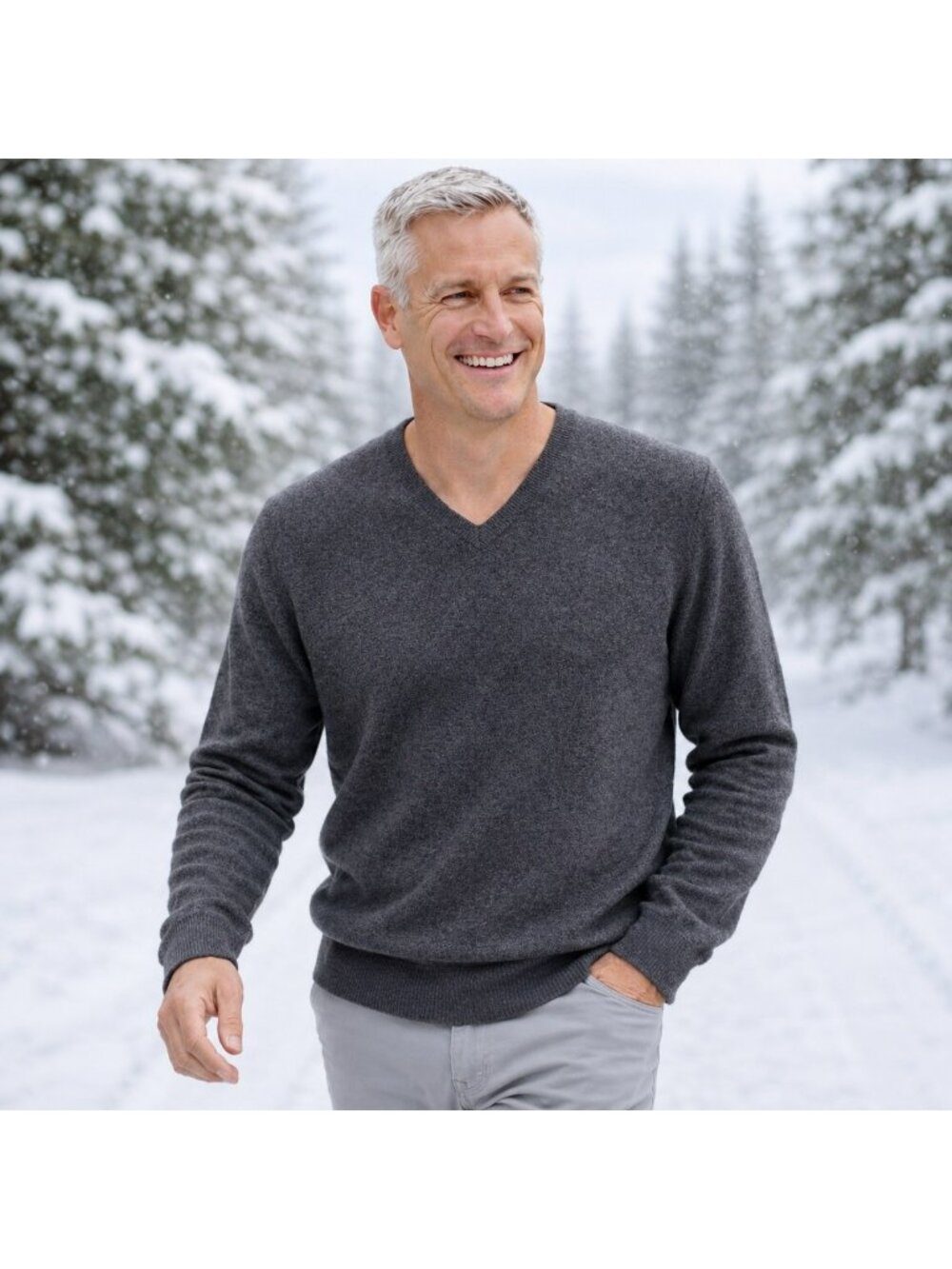 Stafford Executive 100% Cashmere V-Neck Sweater Mens Large Charcoal Gray